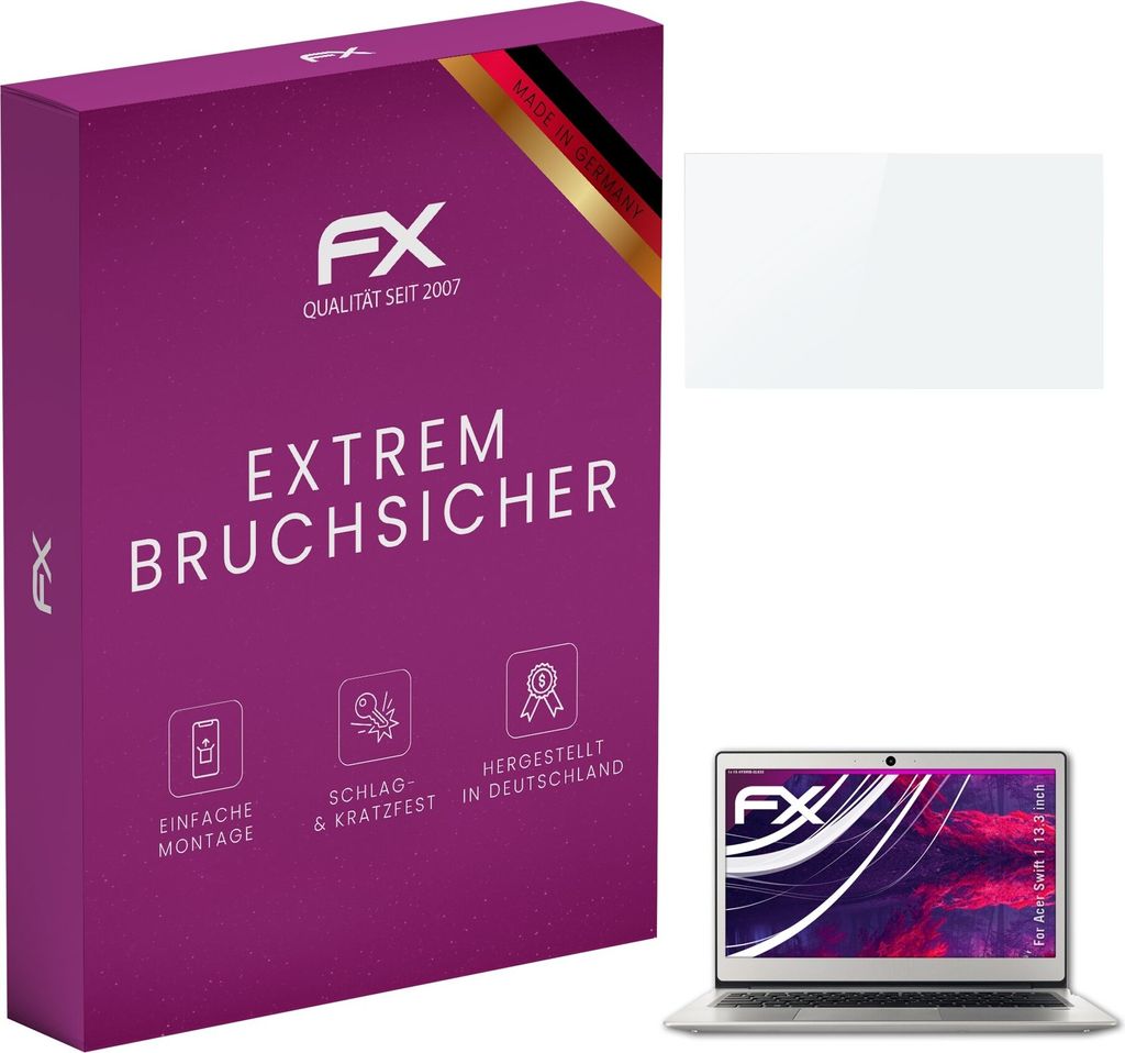 atFoliX FX-Hybrid-Glass Displayfolie kompatibel mit Acer Swift 1 (13.3 inch) Glasfolie