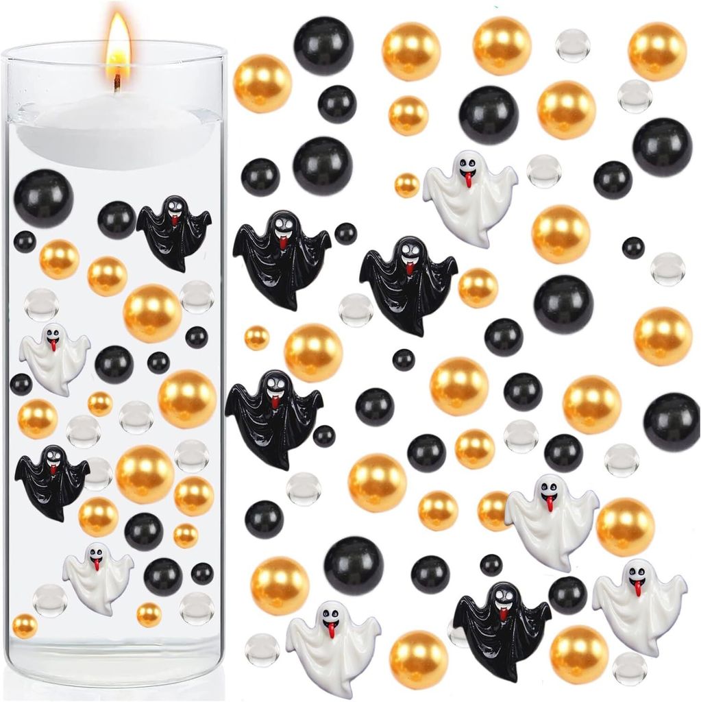 Halloween-Vasenfüller ohne Tassenkerze, Halloween-Dekoration, Geister, Perlen, Wassergel, Perlen, Vasenfüllung, Ornament für Zuhause,Dekor (Stil B)