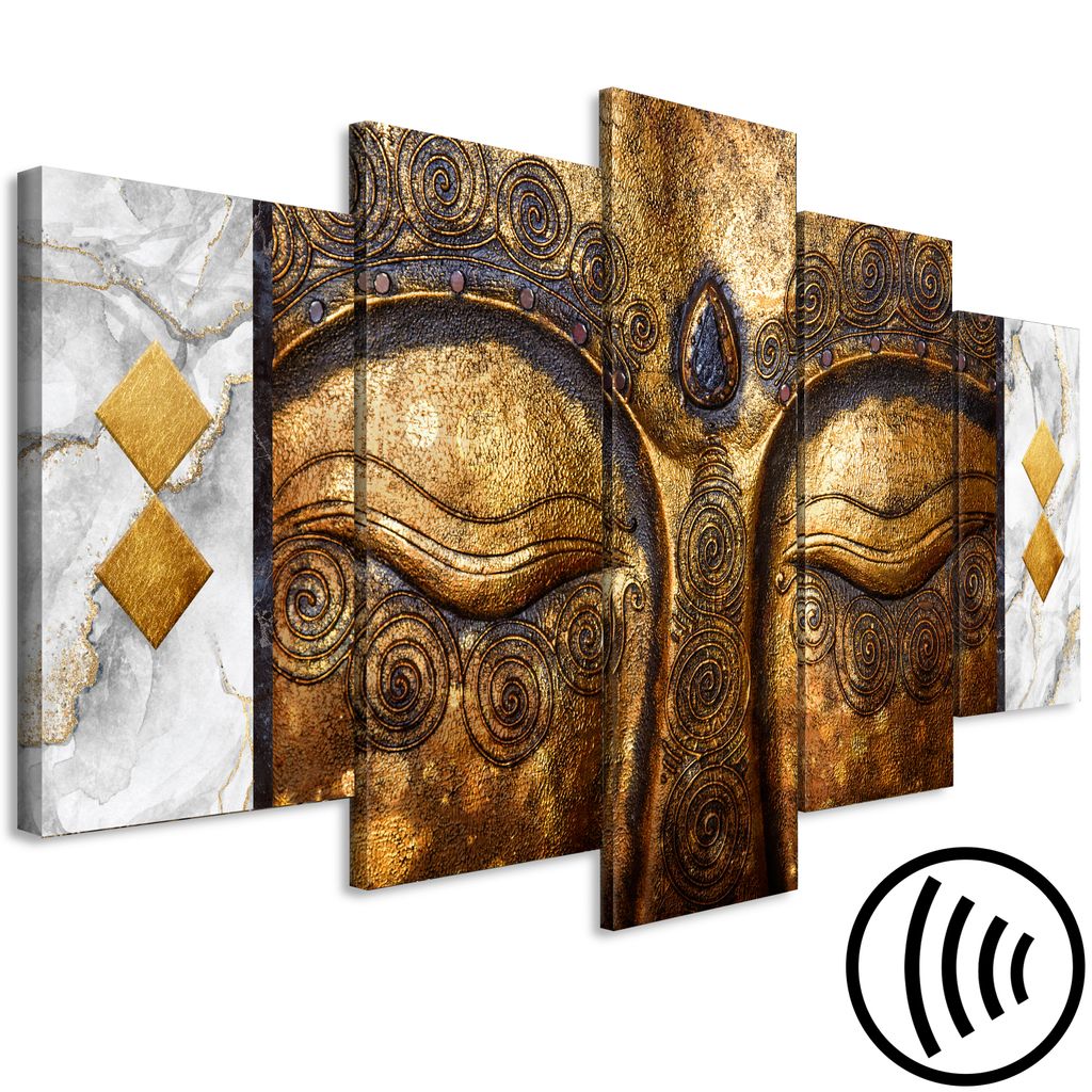 Akustikbild goldene Buddha 200x100 cm Bilder Akustikschaum Hochleistungsschallabsorber Schallschutz Leinwand 5 tlg Wandbild Raumakustik Schalldämm...