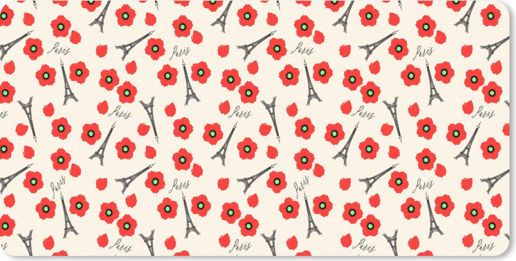 MuchoWow Mauspad Mousepad Muster - Paris - Eiffelturm - Blumen 60x30 cm - Mousepads - Maus Mat - Pad - Mausunterlage - Nachhaltig