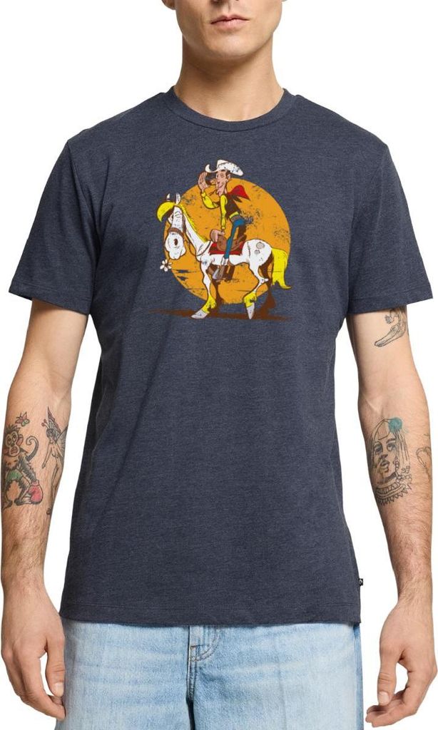 Spreadshirt Lucky Luke Jolly Jumper im Sonnenuntergang Männer Premium T-Shirt, 3XL, Jeansblau