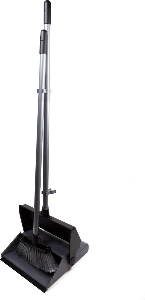 A broom and dustpan set on a white background.