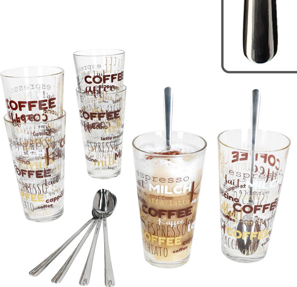 6x Candy Latte Macchiato Gläser 300ml + 6x Style Art Löffel Produktbild 