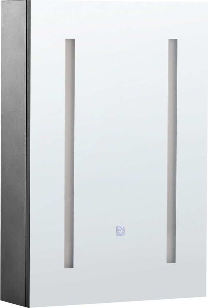 BELIANI Bad Spiegelschrank Schwarz Sperrholzplatte 1 türig 40 x 60 cm mit LED-Licht Fächern Wandeinbau Modern Trendy Badezimmer Möbel