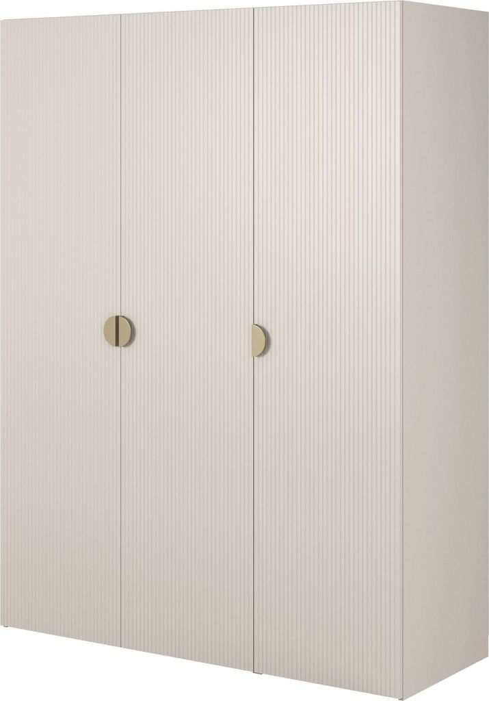 Selsey Moonir - Kleiderschrank 3-türig mit langer Kleiderstange und Regalen, 150 cm, greige