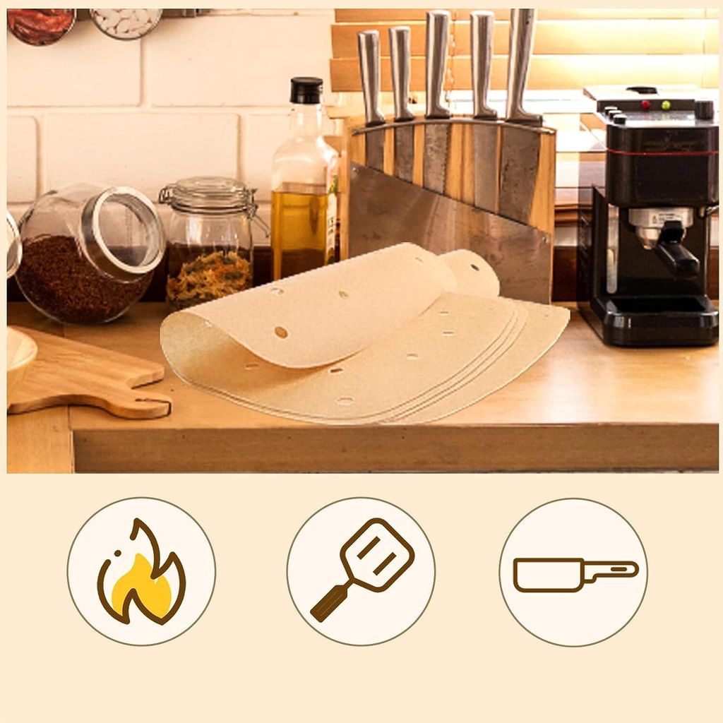 200 Stück Dim Sum Papier Rund - Antihaft Backpapier Für Airfryer & Dämpfer