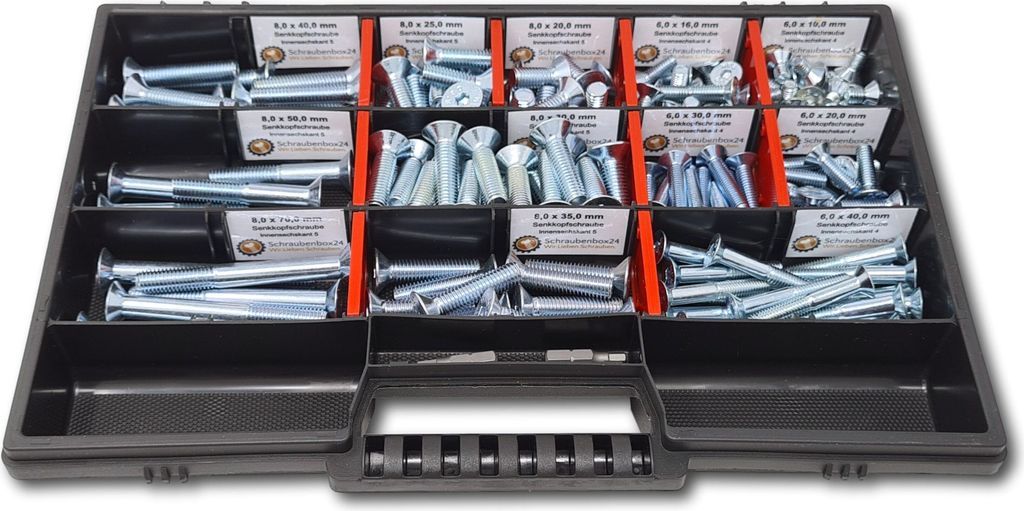 Senkkopfschrauben Sortiment M6-M8 // 10mm-70mm 160 tlg. Schraubenbox DIN 7991/ISO 10642 Bolzen Vollgewindeschrauben Maschinenschrauben Gewindeschra...