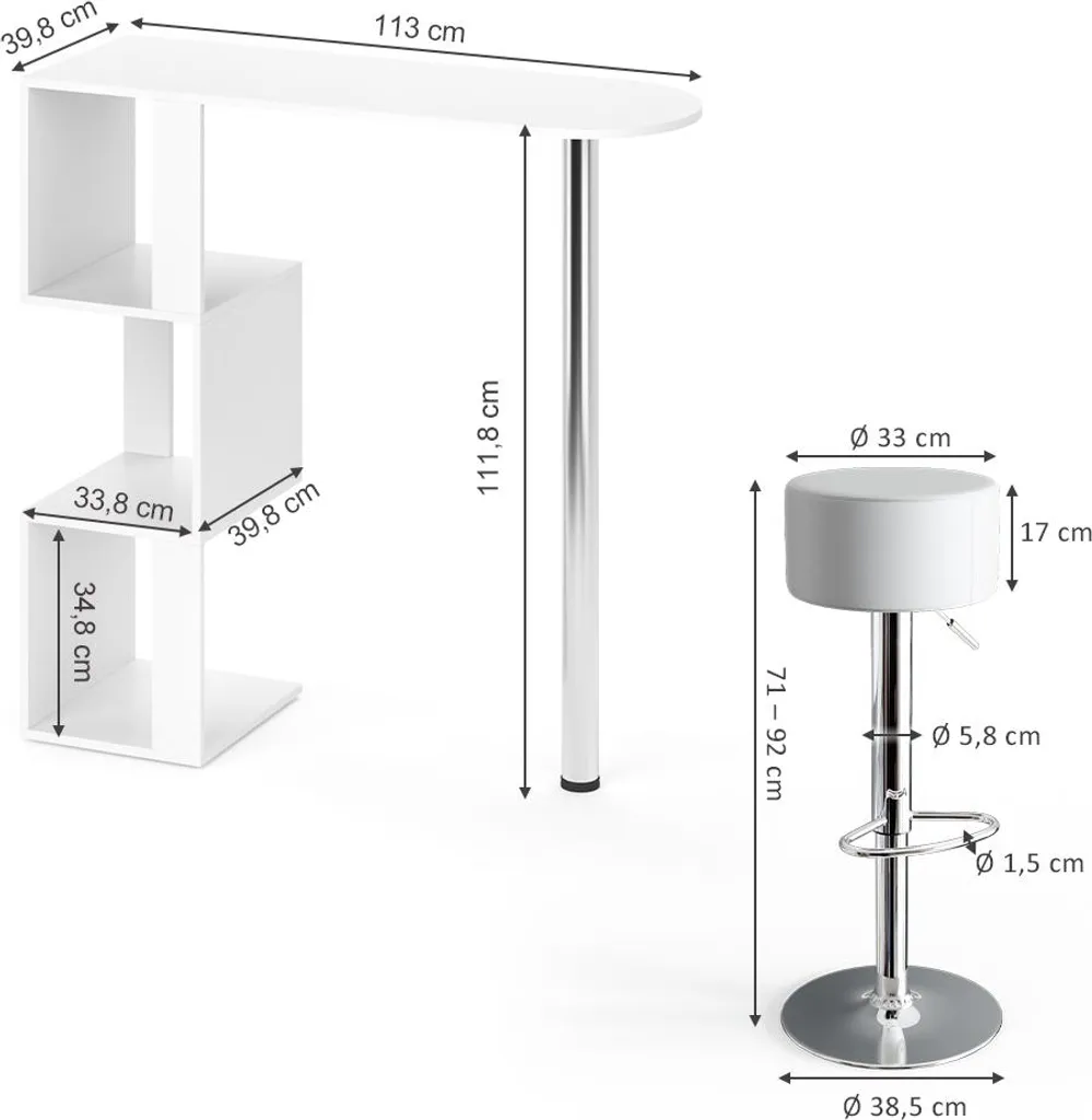 Coin Repas Gain de Place : Table de Bar Vicco Vincent Blanche et Tabourets - 7