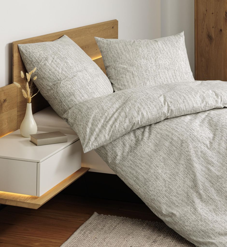 Janine Design Soft-Baumwolle-Bettwäsche-Garnitur CORTINA 71000 Farbe natur grau Größe 155x220+80x80