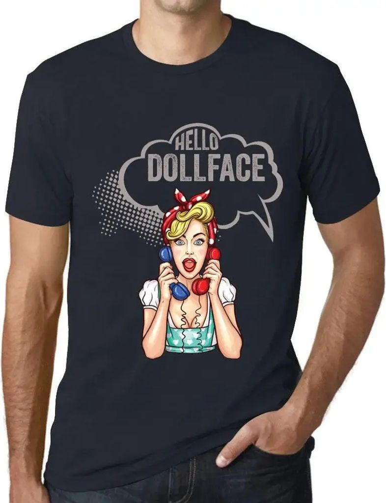 Herren Grafik T-Shirt Hello Dollface Öko-Verantwortlich Vintage Jahrgang Kurzarm Lustige Druck Geburtstag Geschenk Mann
