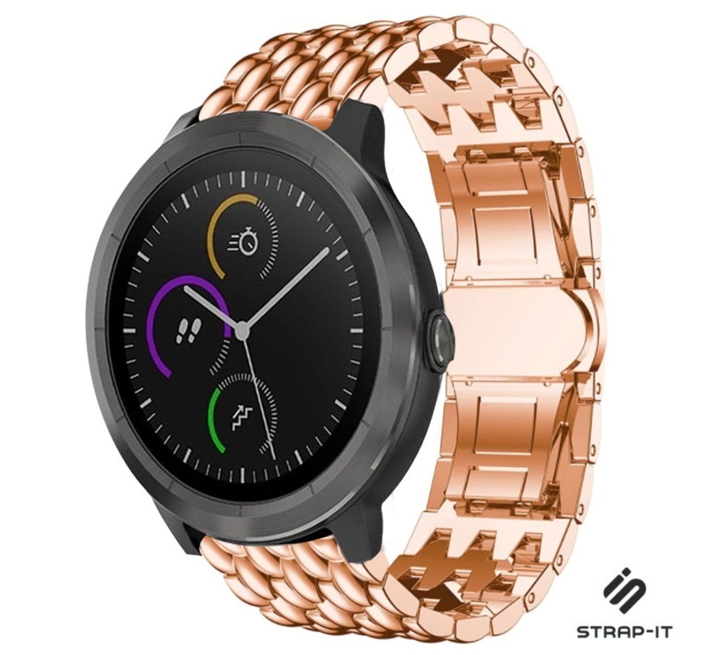 Strap-it Drachenband - Kompatibel mit Garmin Vivomove HR Armband Stahlarmband Hochwertiger EdelstahlFaltschließe für Armband Rosa Gold20mm smartw...