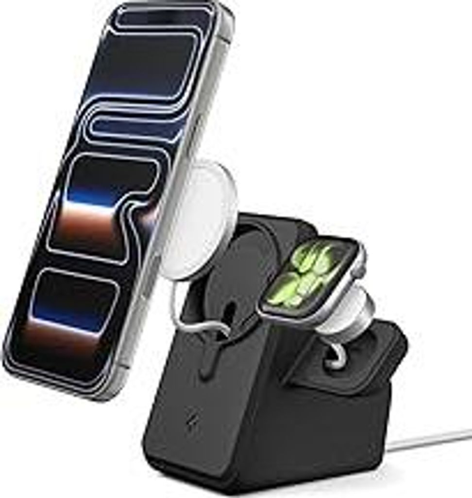 Spigen MagFit Duo Stand MagSafe Ladestation für iPhone/Apple Watch MagSafe Ladegerät 2025-2024 Kompatibel mit iPhone 17/16/15, AirPods und Apple ...