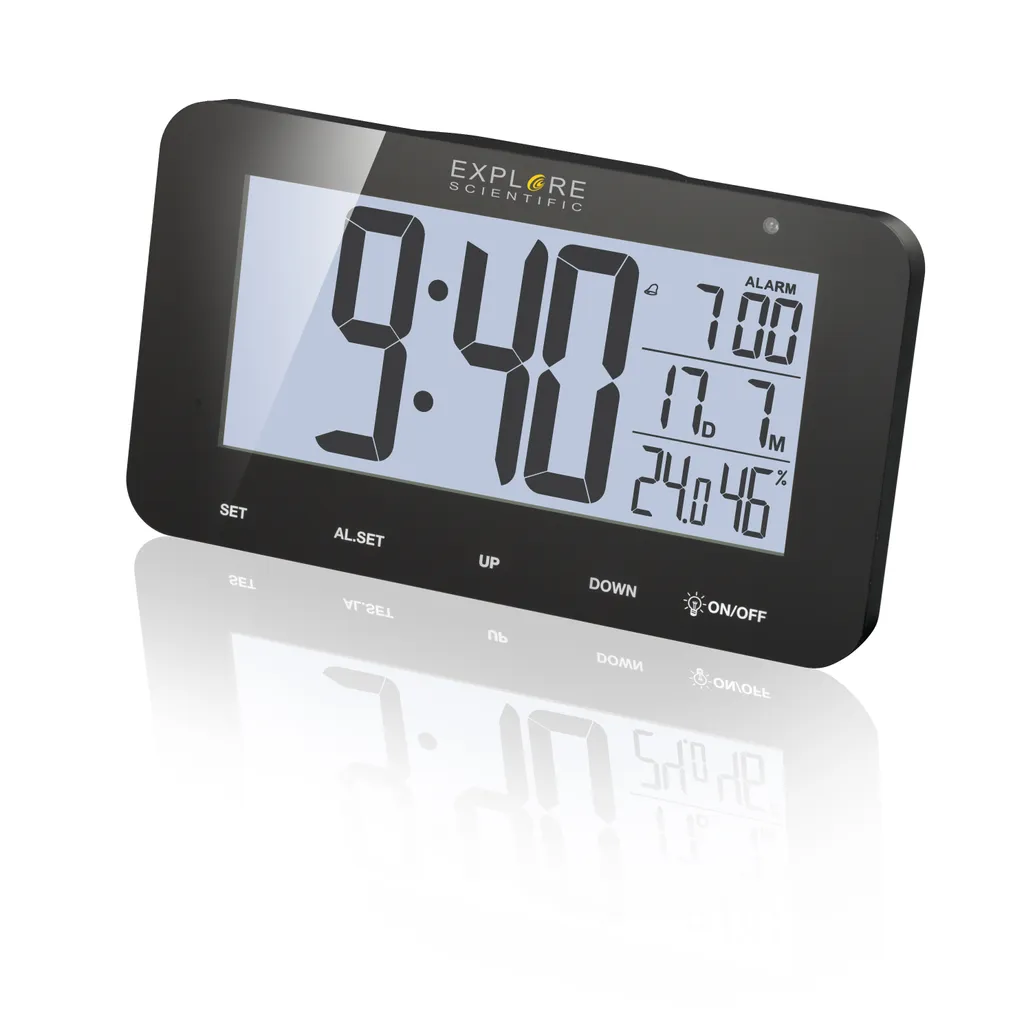 Explore Scientific RDC1004BLK Réveil numérique noir avec écran LCD clair