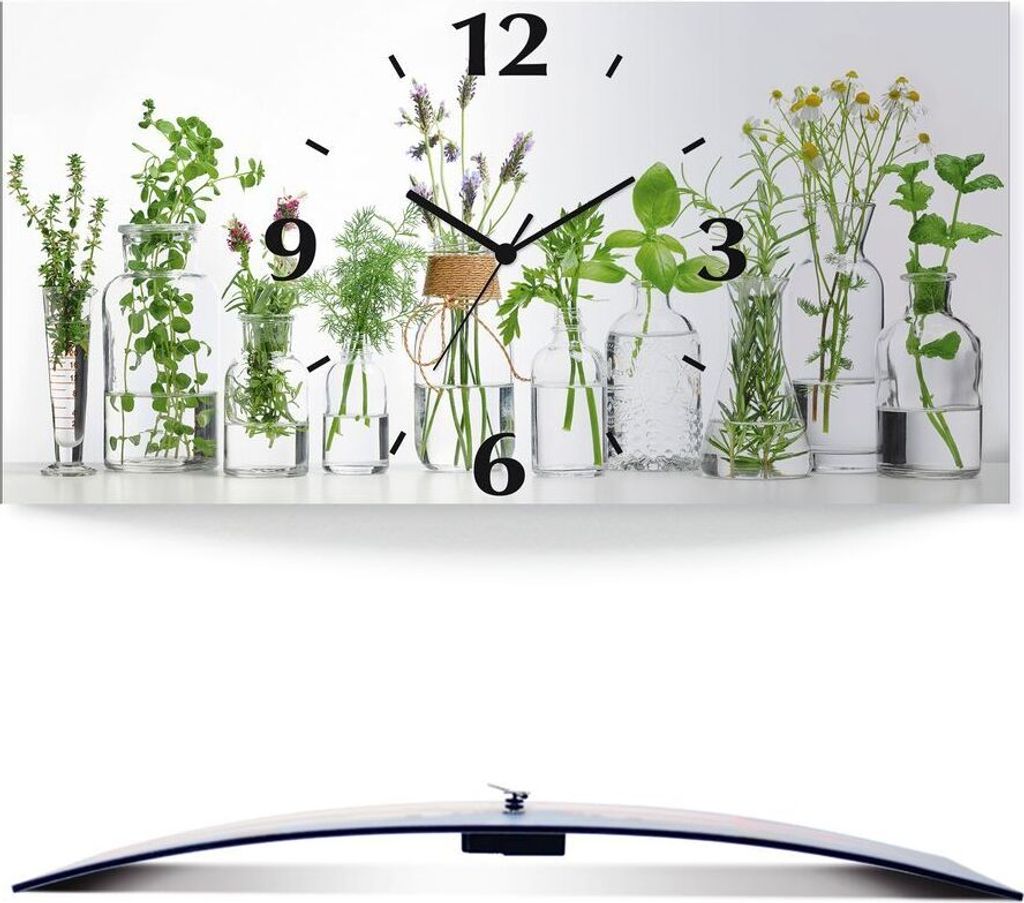 ARTland Wanduhr, gebogen Quarzuhr - schwarzer Zeiger Öle mit Kräutern Größe: 60x30 cm