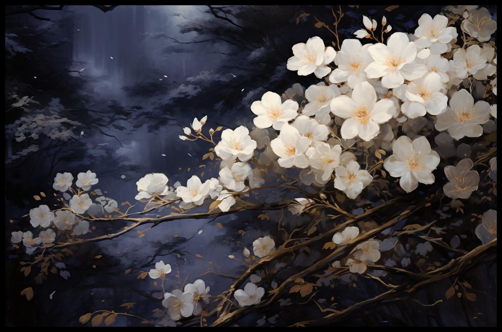 Plakat 91,5x60cm Weiße Blumen im Garten