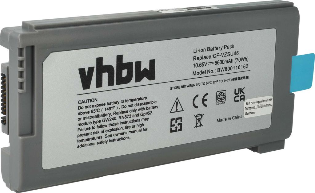 vhbw Akku Ersatz für Panasonic CF-VZSU71U, CF-VZSU72U für Notebook (6600 mAh, 10,65 V, Li-Ion)
