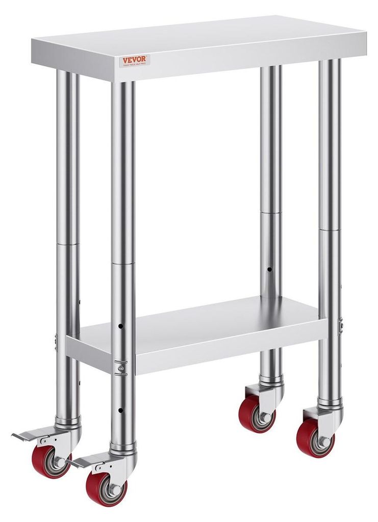 Stainless Steel Catering Work Table 12x24 Inch Commercial Work Table with 4 Wheels Commercial Food Prep Workbench with Flexible Adjustment Shelf fo...