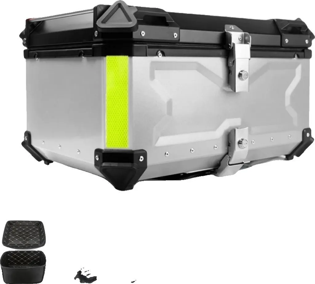 Topcase moto étanche 65L argent avec éléments de sécurité réfléchissants