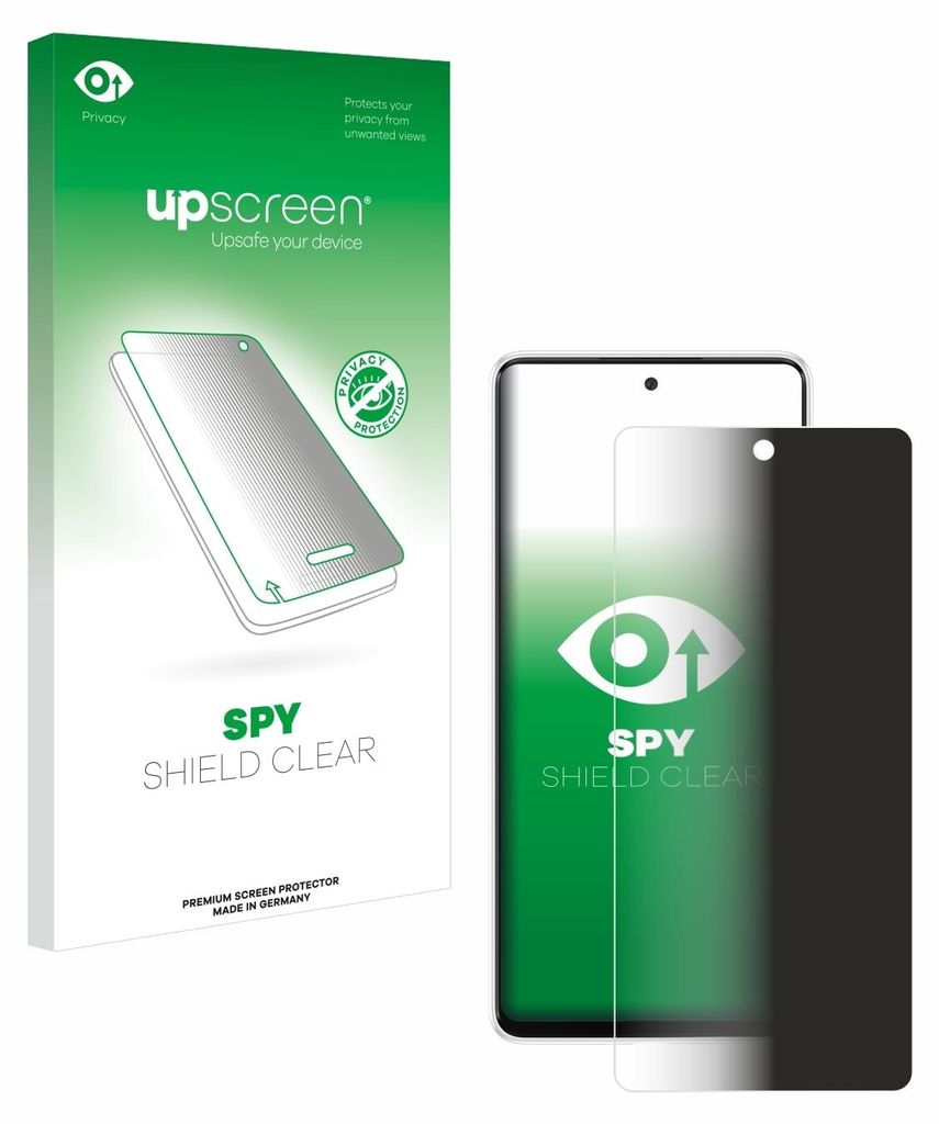 A product package and a smartphone with a screen protector are shown.