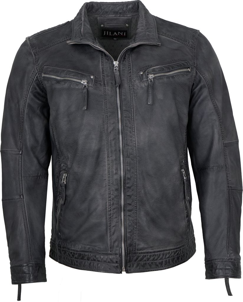 Jilani - Herren Lederjacke Lammnappa grau-athra : 60
