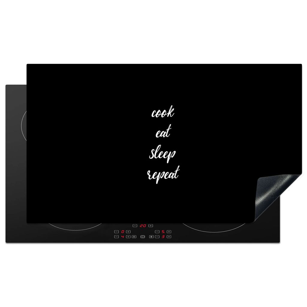 KitchenYeah Herdabdeckplatte Sprichwörter - Kochen essen schlafen wiederholen - Zitate - Kochen - Essen , 91x52cm, Küche Deko, Glaskeramikkochf...