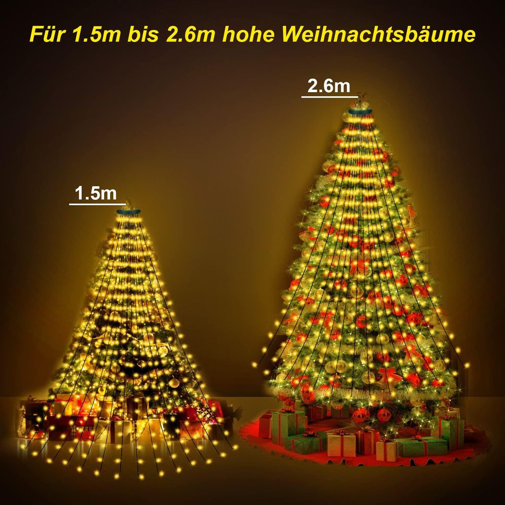 2m LED Weihnachtsbaum Lichterkette mit Timer und 8