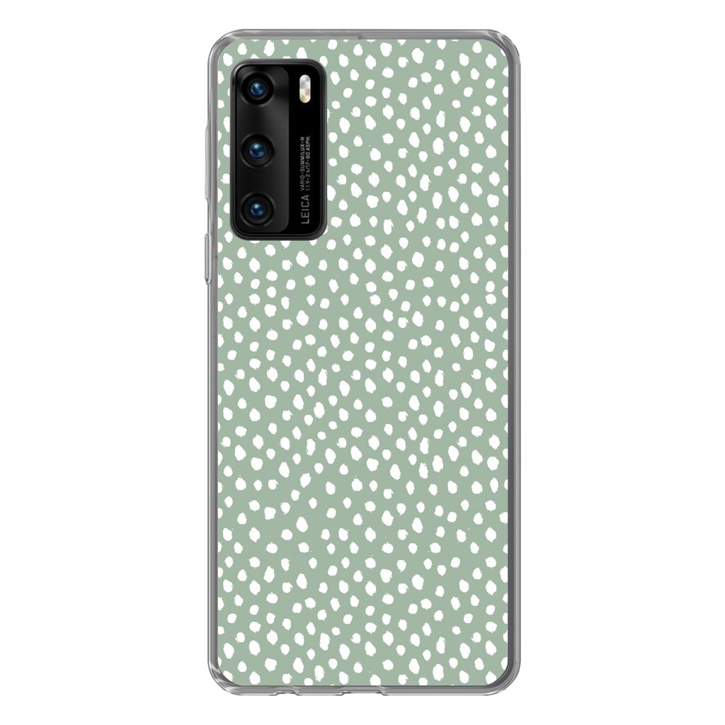 MuchoWow Handyhülle Schutzhülle Hülle für Huawei P40 Polka dots - Grün - Weiß Silikon Softcase Handy Hülle - Handytasche