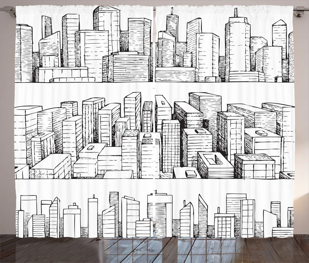 Rideau déco pour grand salon urbain 280 x 225 cm gris anthracite blanc
