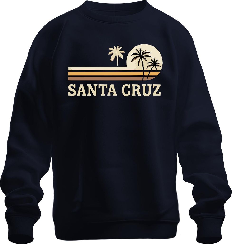 SANTA CRUZ Surfen Kalifornien Strand Palmen Vintage Retro Sonne Uni Sweatshirt Pullover, Navy, L