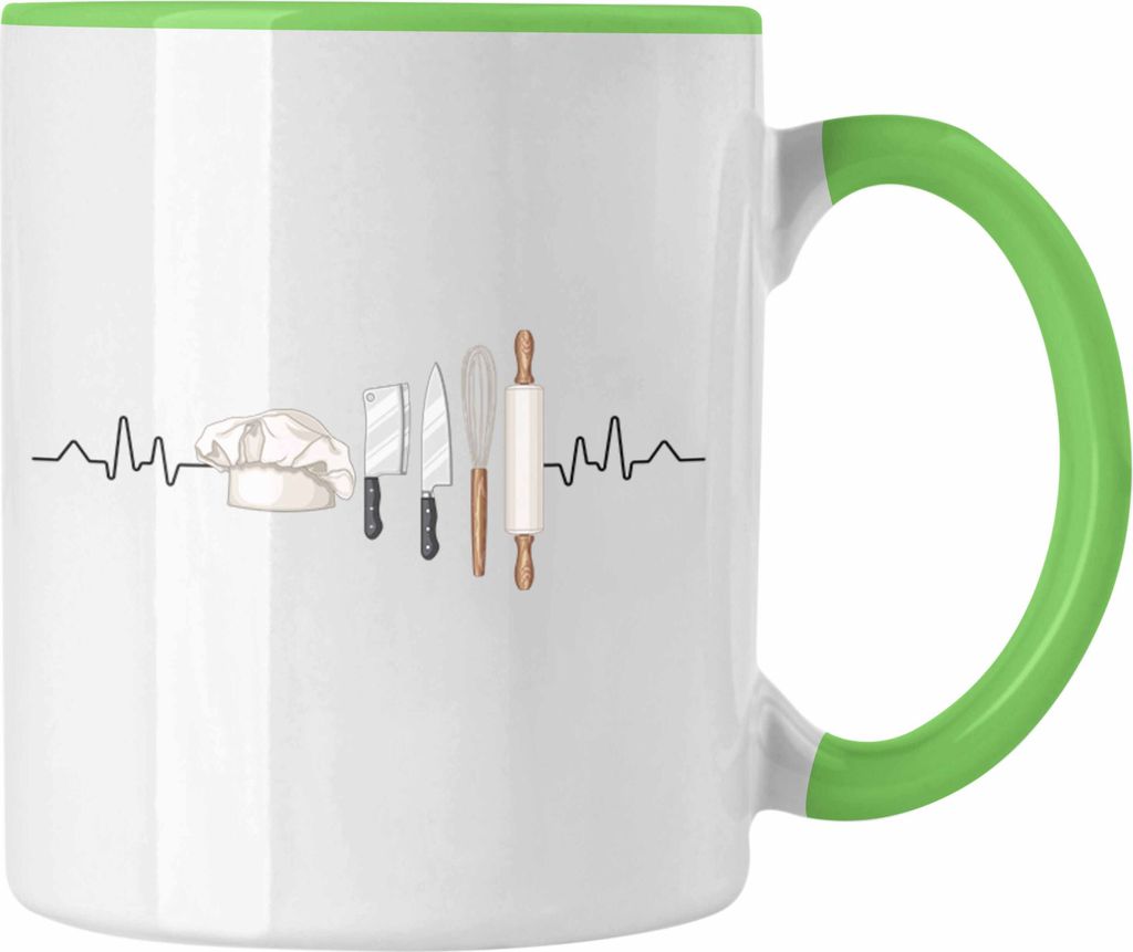 Trendation - Sternekoch Tasse Geschenk für besten Koch der Welt Spruch Herzschlag (Grün)