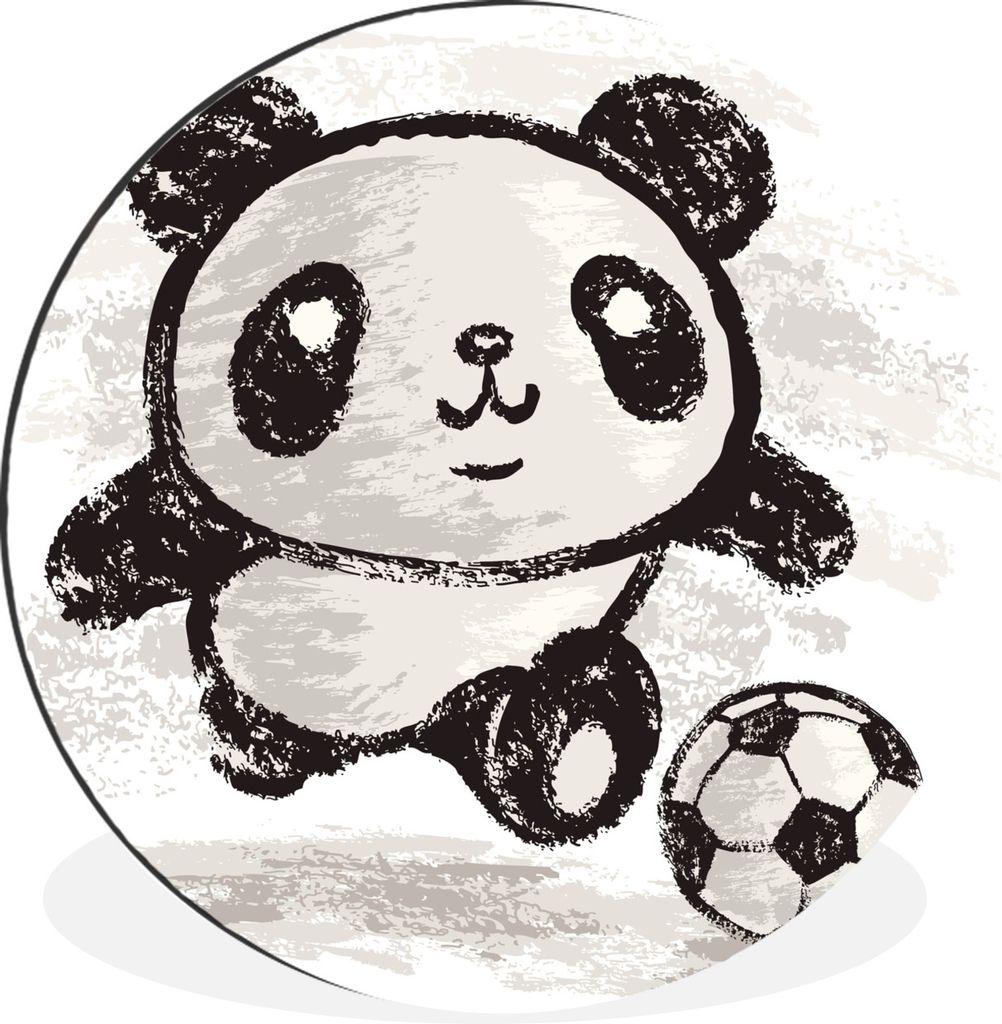 MuchoWow Aluminium Wandkreis Panda - Fußball - Schwarz - Weiß Ø 60 cm Wanddeko Modern Wohnzimmer - Wand Kreis - Wandbild - Schlafzimmer - Alum...