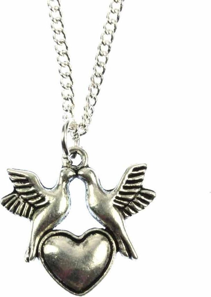 Vögel mit Herz Kette Halskette Miniblings 45cm Vogel Valentinstag versilbert