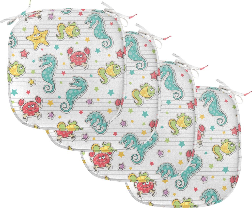 ABAKUHAUS Kindergarten Polster für Esszimmerstühle, Seahorse Crabs Fische, Dekoratives wasserfestes Kissen mit Riemen für Küchensitze, 40 cm x ...