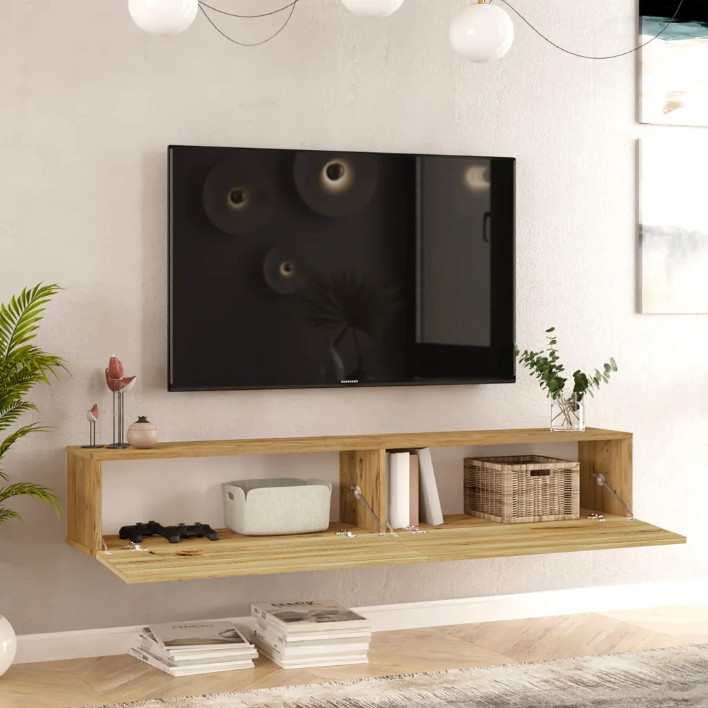 Mobile TV Sospeso Rebecca Mobili Tikur 180cm - Rovere Chiaro Moderno - 4