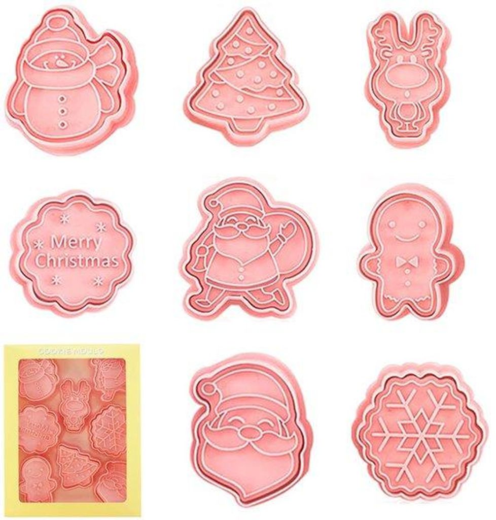 Plastische Kerstkuchenformen, 8er Set, Weihnachtsformen, Kuchenformen, Kuchentempler, für Kuchen, Torte, Schokolade
