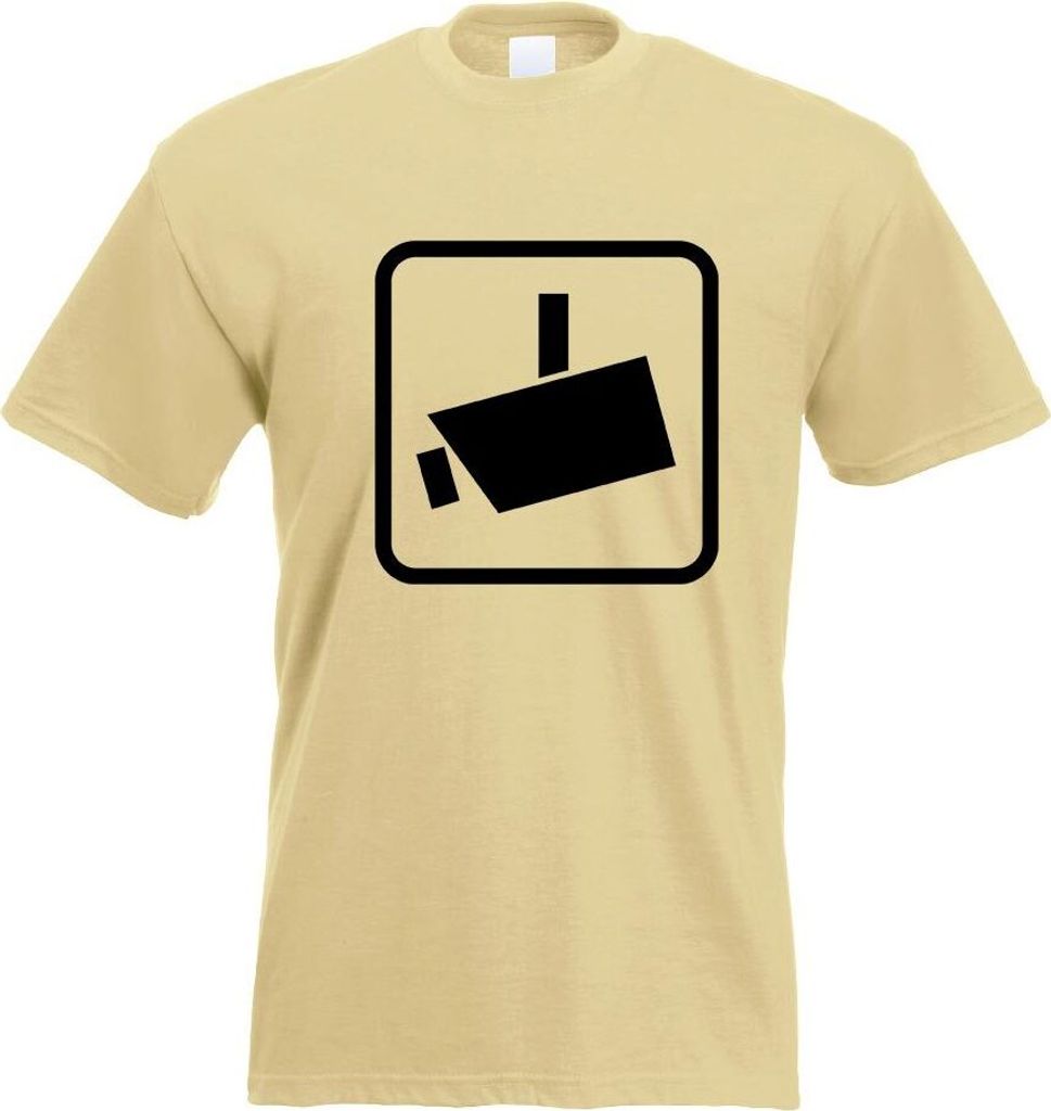 Kiwistar - T-Shirt - Khaki - Videoüberwacht Motiv Bedruckt Funshirt Design Print - mit Motiv Bedruckt - Funshirt Design - Sport - Freizeit - Herre...
