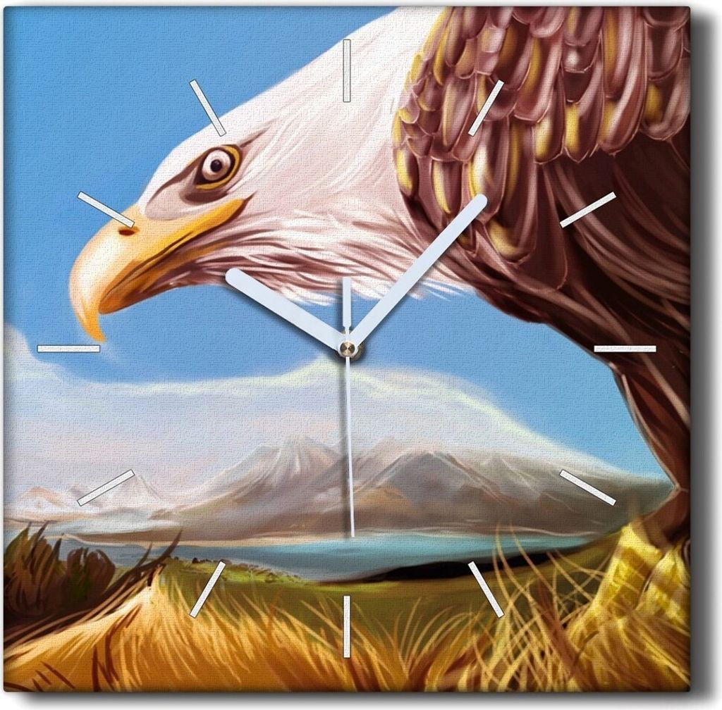 Coloray Hodiny Unikátní 30x30 cm Tiché hodiny Pro obývací pokoj a kuchyň Nástěnné hodiny Plátno Černé ručičky hodin - Animal Bird Ea...