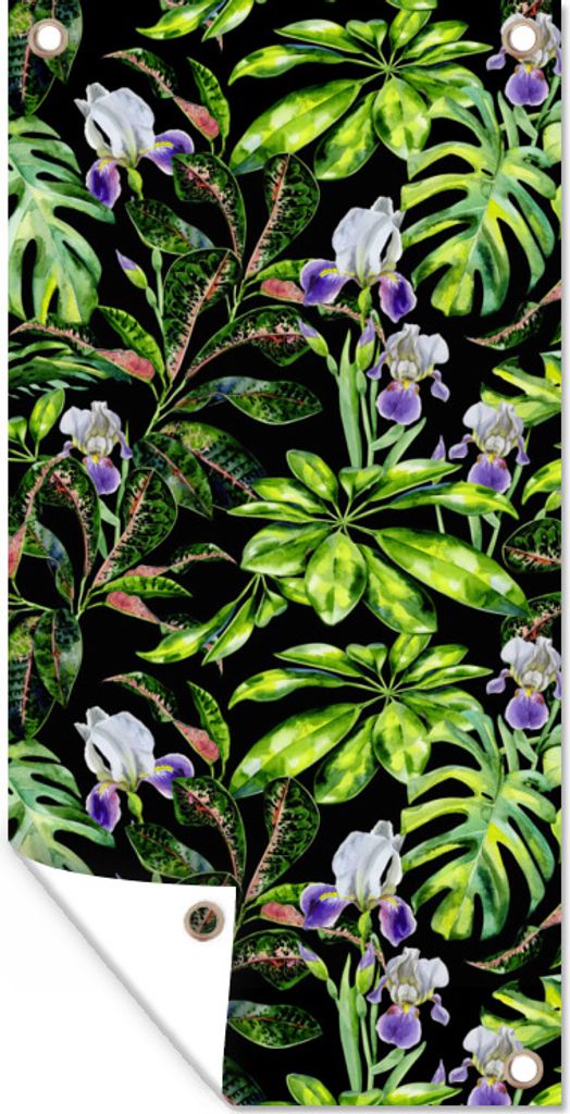 MuchoWow 40x80 cm Outdoor-Poster Gartendeko Sichtschutz Garten Poster für den Garten Blume - Blätter - Muster