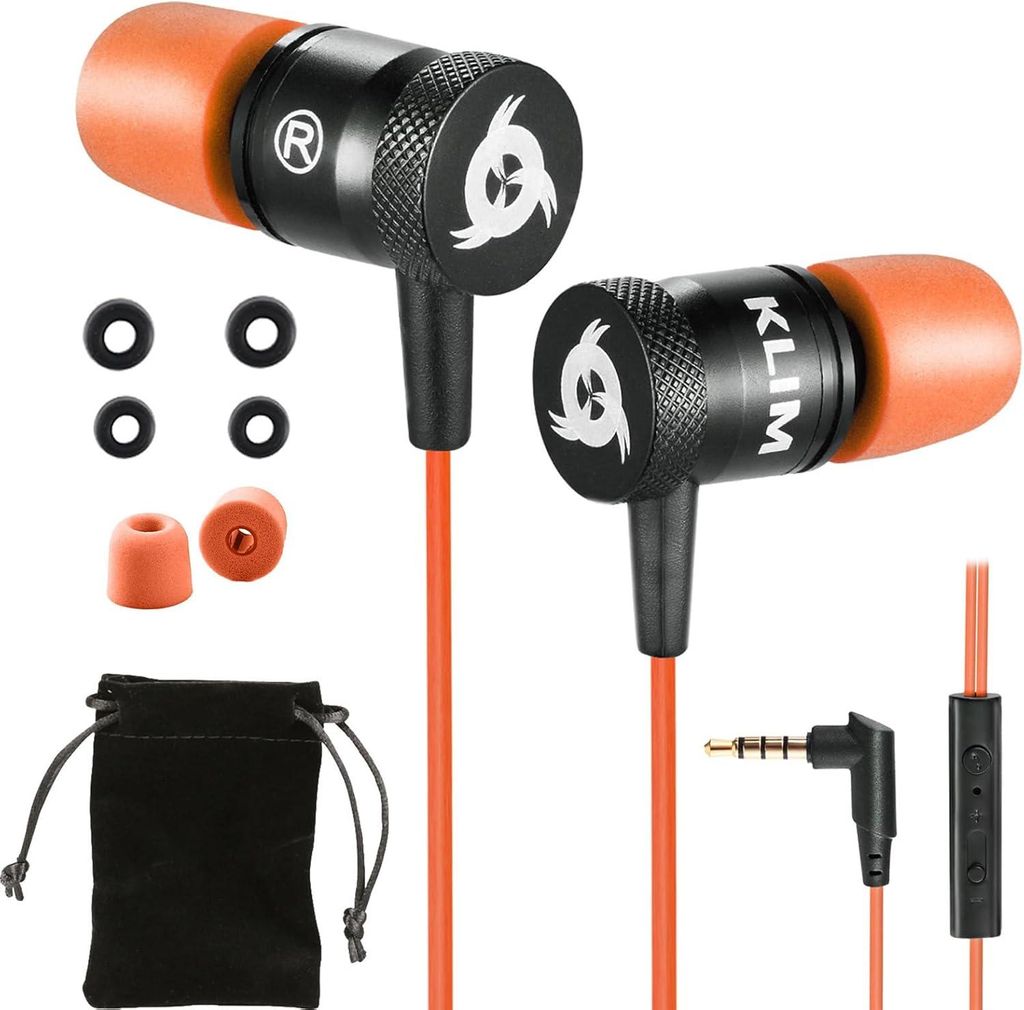 KLIM Fusion In-Ear Kopfhörer mit Mikrofon, Memory Foam, 3.5 mm Klinke, Geräuschisolierung, Gaming & Sport geeignet