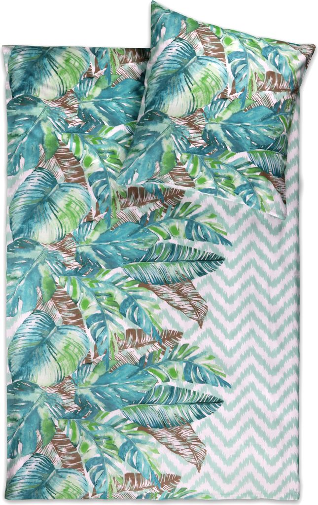 jilda-tex Bettwäsche 100 % Baumwolle Design Jungle Leaf 135 x 200 cm Dschungelbettwäsche Tropenbettwäsche