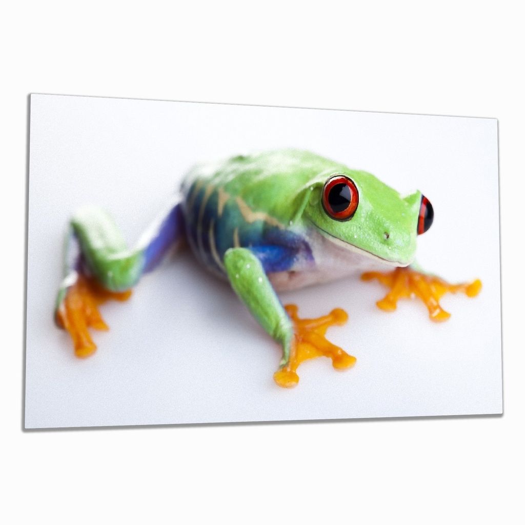 Wallario Herdabdeckplatte aus Glas, Größe 90 x 52 cm 1-teilig, Motiv Lustiger Frosch in grün und orange