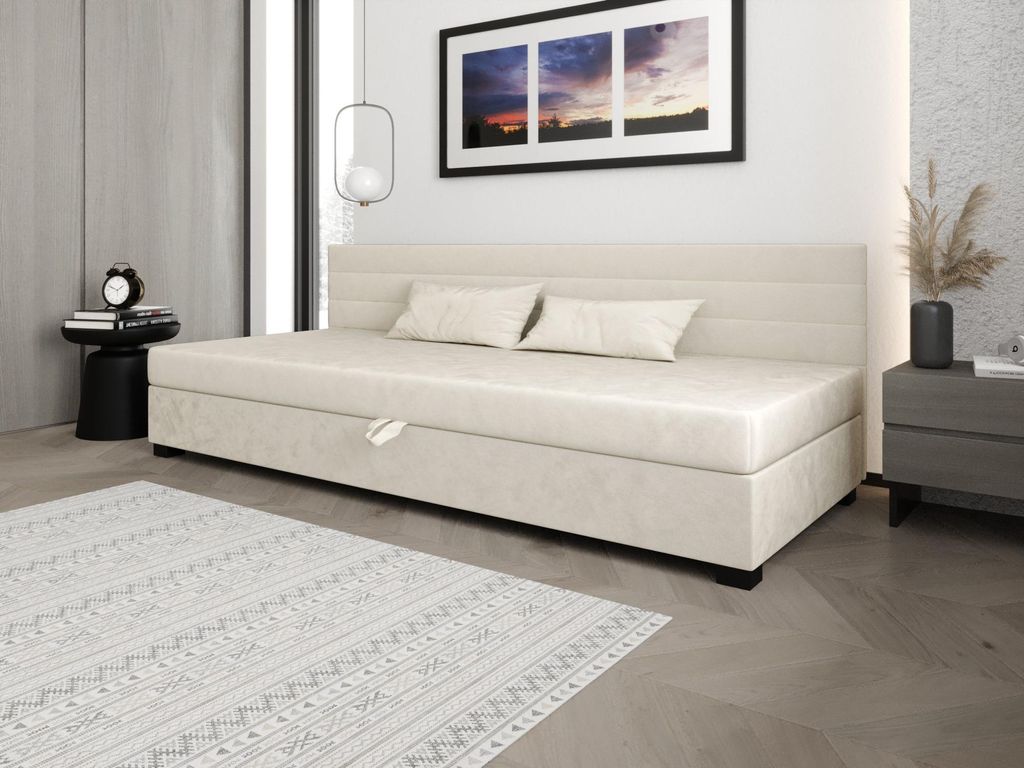 Polsterbett 110x195 KASANDRA BIZ 2 mit Stauraum - ecru