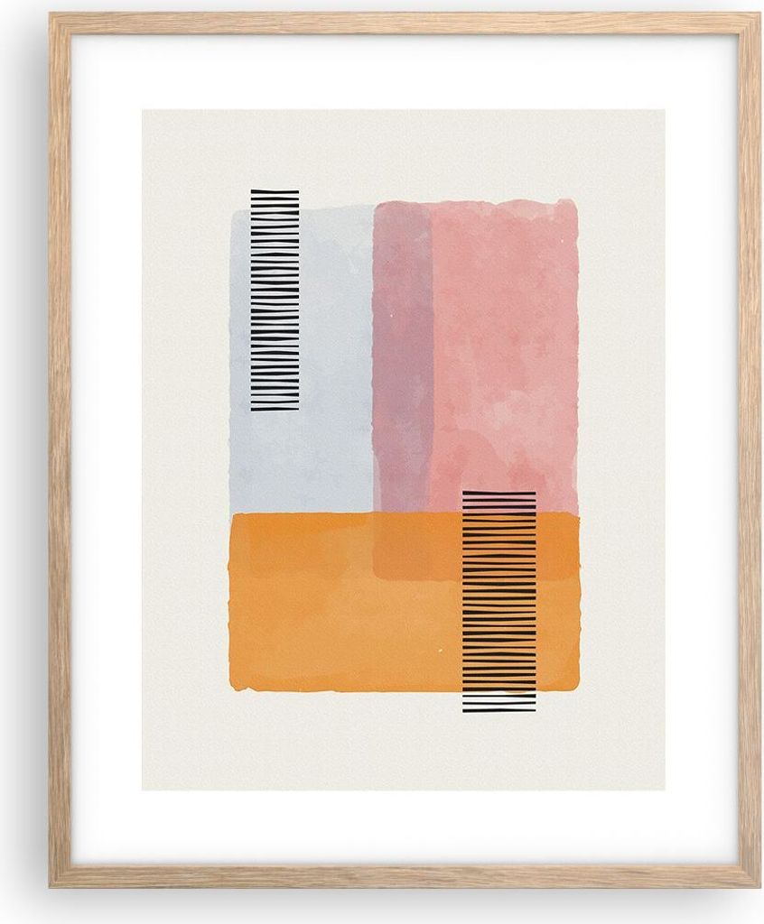 Gerahmtes Poster - Rahmen in heller Eiche - Aquarell Rechtecke Linien - 40x50 cm - Wand Bild - Wanddeko - Wandbilder - Kunstposter - Wandposter - B...
