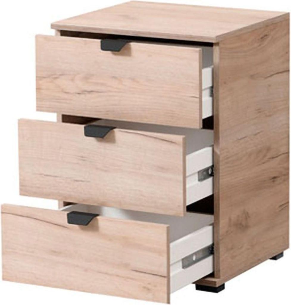 Dmora Nachttisch Talana 45x40x63h cm, Eiche Nussbraun, 3 Schubladen, 1 Ablage