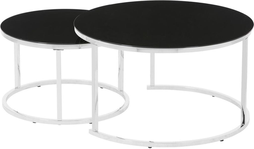 HOOZ Couchitsch 2er Set Rund, Beistelltisch Metall Wohnzimmer Chrom schwarz