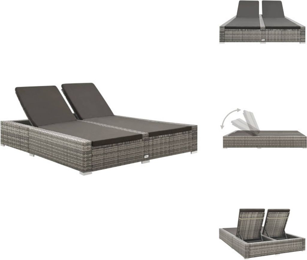 vidaXL Doppel-Sonnenliege Poly Rattan Grau - Gartenbetten