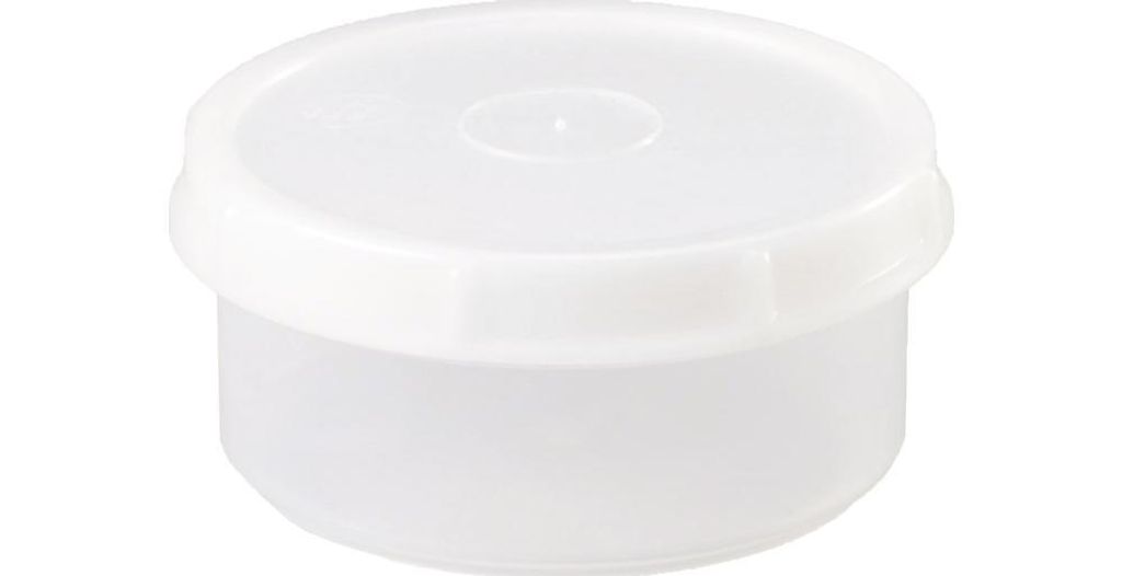 A white plastic container with a lid, isolated on a white background.