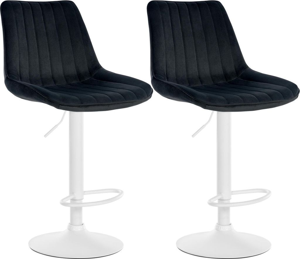 CLP 2er Set Barhocker Toni Samt drehbar und stufenlos höhenverstellbar Farbe:schwarz;Material Gestell:Metall matt weiss