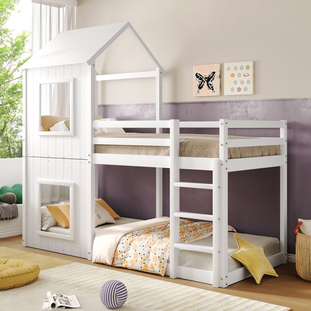 Merax Lit superposé 90x200 cm avec escalier et protection Image du produit 