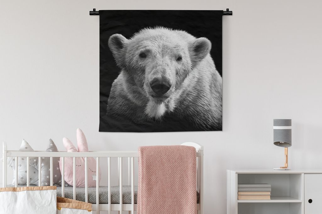 MuchoWow Wandteppich Wandbehang Eisbär - Tier - Schwarz 90x90 cm Tapisserie Dekoration Wandtuch - Wandaufhänger